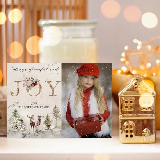 森素朴の森の鹿の喜びクリスマスフォト シーズンカード