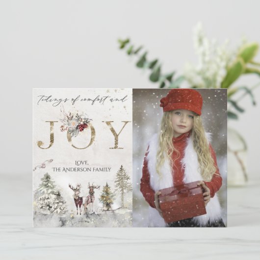 森素朴の森の鹿の喜びクリスマスフォト シーズンカード (スタンド正面)