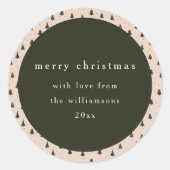 森素朴の緑のクリスマスツリーギフト ラウンドシール (正面)