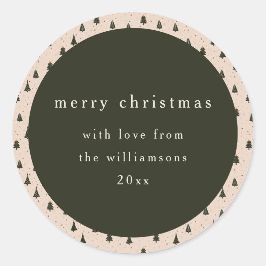 森素朴の緑のクリスマスツリーギフト ラウンドシール (正面)