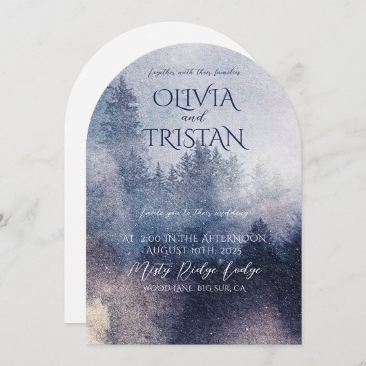 森素朴の霧の松の結婚木 招待状 (正面/裏面)
