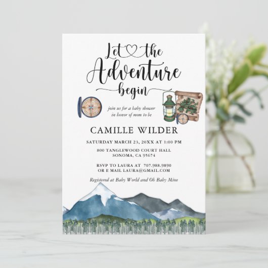 森素朴アドベンチャーウォーターカラーベビーシャワー 招待状 (スタンド正面)