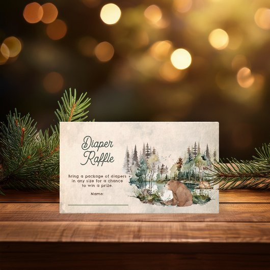 森素朴クマ赤ちゃんシャワーおむつラッフル エンクロージャーカード