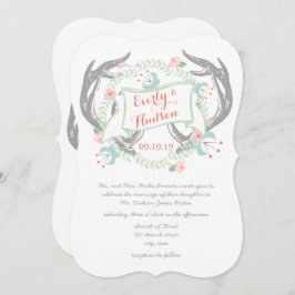 森素朴コーラルピンクグリーンヴィンテージフローラ 招待状