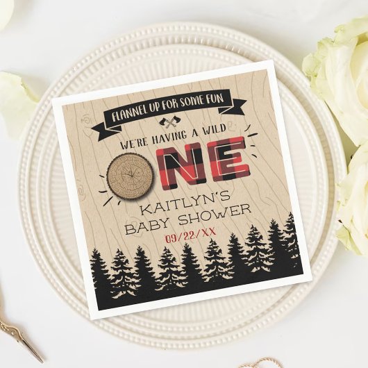 森素朴バッファロープレイドワイルドワンベイビーシャワー スタンダードカクテルナプキン