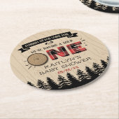 森素朴バッファロープレイドワイルドワンベイビーシャワー ラウンドペーパーコースター (アングル)