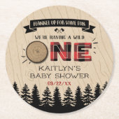 森素朴バッファロープレイドワイルドワンベイビーシャワー ラウンドペーパーコースター (正面)