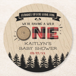 森素朴バッファロープレイドワイルドワンベイビーシャワー ラウンドペーパーコースター