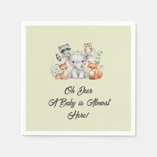 森素朴動物の緑のパーティー食器 スタンダードカクテルナプキン (正面)