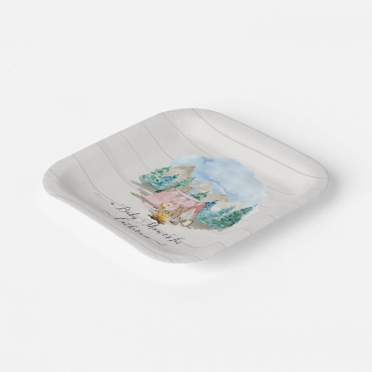 森素朴動物の鹿がフローラの赤ちゃんシャワー ペーパープレート (傾斜あり)