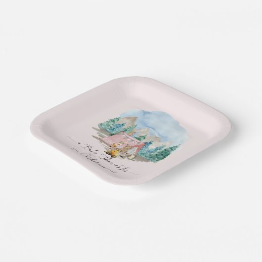 森素朴動物の鹿がフローラの赤ちゃんシャワー ペーパープレート (傾斜あり)