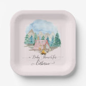 森素朴動物の鹿がフローラの赤ちゃんシャワー ペーパープレート (正面)