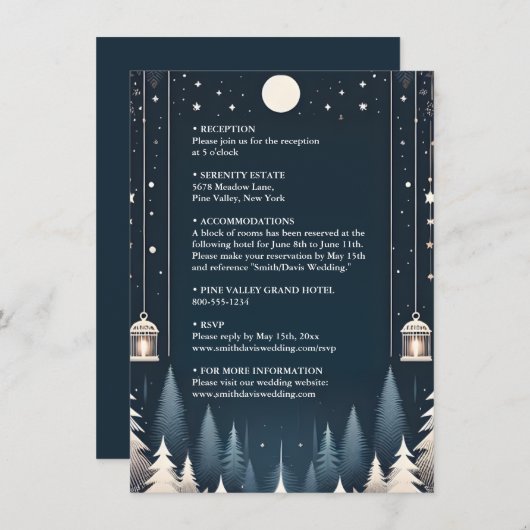 森素朴星の雪の明るい冬の結婚式 エンクロージャーカード (正面/裏面)