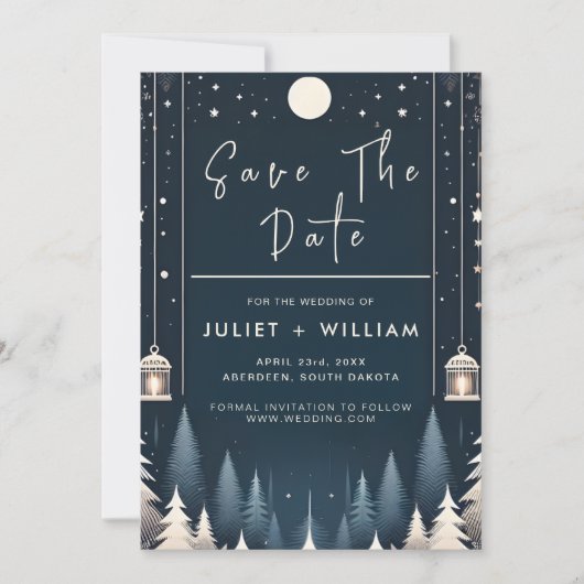 森素朴星の雪の明るい冬の結婚式 セーブザデート (正面)