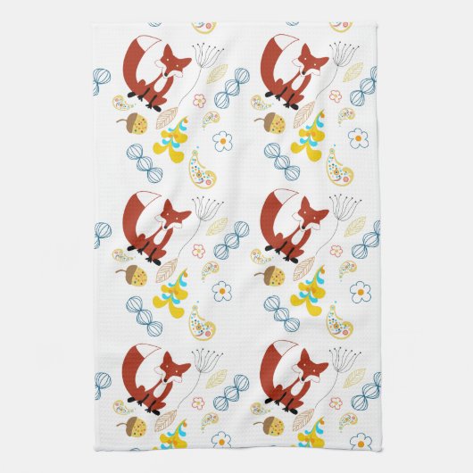 森素朴林の動物キツネ模様 キッチンタオル (縦)