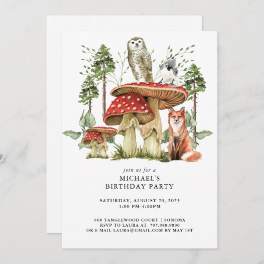 森素朴林の動物ボーイ誕生日 招待状 (正面/裏面)