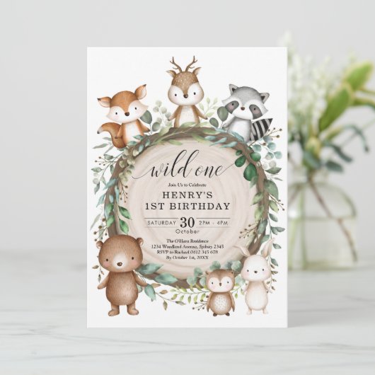 森素朴林の動物ワイルドワン誕生日 招待状 (スタンド正面)