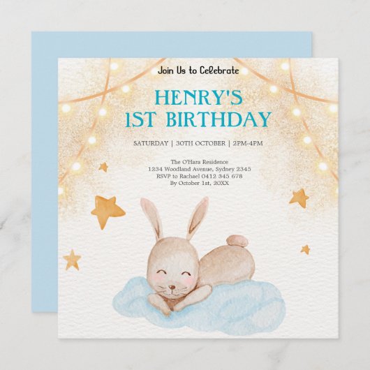 森素朴林の動物ワイルドワン誕生日 招待状 (正面/裏面)