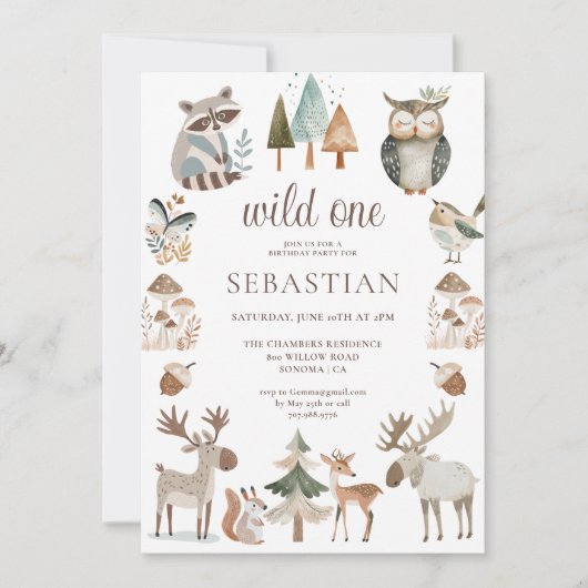 森素朴林の動物ワイルドワン誕生日 招待状 (正面)
