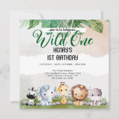 森素朴林の動物ワイルドワン誕生日 招待状 (正面)
