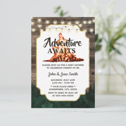 森素朴焚き火の冒険が赤ちゃんシャワーを待つ 招待状 (スタンド正面)