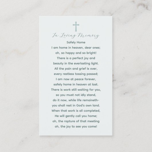 森自然葬儀記念祈りの言葉フォトカード 名刺 (裏面)