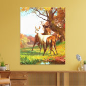 森赤と白の中の2頭の鹿 キャンバスプリント (インサイチュ (リビング))