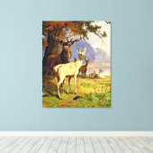 森赤と白池の近くのシカ キャンバスプリント (インサイチュ (ウッドフロア))