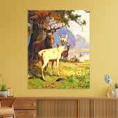 森赤と白池の近くのシカ キャンバスプリント (インサイチュ (リビング))