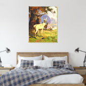 森赤と白池の近くのシカ キャンバスプリント (インサイチュ (寝室))