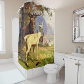 森赤と白池の近くのシカ シャワーカーテン (インサイチュ)