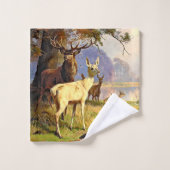 森赤と白池の近くのシカ バスタオルセット (ウォッシュタオル)