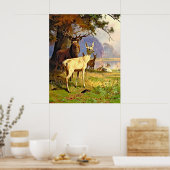 森赤と白池の近くのシカ ポスター (キッチン)