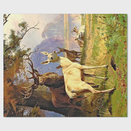 森赤と白池の近くの鹿が離れる ラッピングペーパー (フラット)