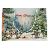 森霜の降りたの思い出：雪だるまと松の大木 ラージペーパーバッグ (正面)