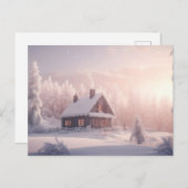 森魅力的の中の雪に覆われた木造のキャビン シーズンポストカード (正面/裏面)