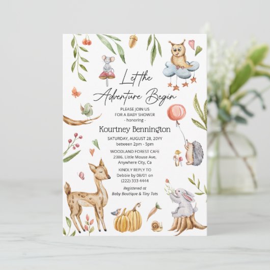 森魅力的動物ニュートラル赤ちゃんシャワー 招待状 (スタンド正面)