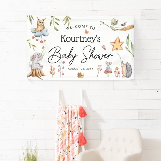 森魅力的動物ニュートラル赤ちゃんシャワー 横断幕 (インサイチュ)