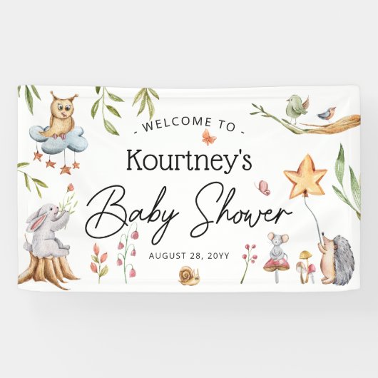 森魅力的動物ニュートラル赤ちゃんシャワー 横断幕 (横)