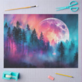 森鮮やかの切り離し越しに昇る満月 薄葉紙 (クラフト)