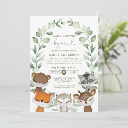 森(き)の赤ちゃんシャワー(しゅ)、郵便緑の検疫 招待状 (スタンド正面)