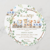 森(き)林(りゅう)動物が緑のベビーシャワーを訓練 招待状 (正面/裏面)