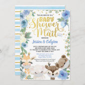 森（き）林（りゅう）動物のマスクを郵便でシャワー浴びる少年 招待状 (正面/裏面)