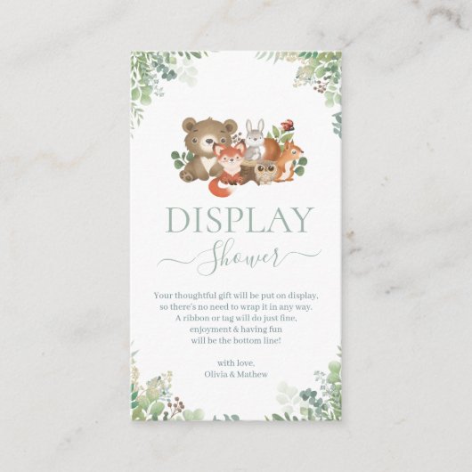 森（き）林（り）動物のベビーシャワーがシャワーを見せる エンクロージャーカード (正面)