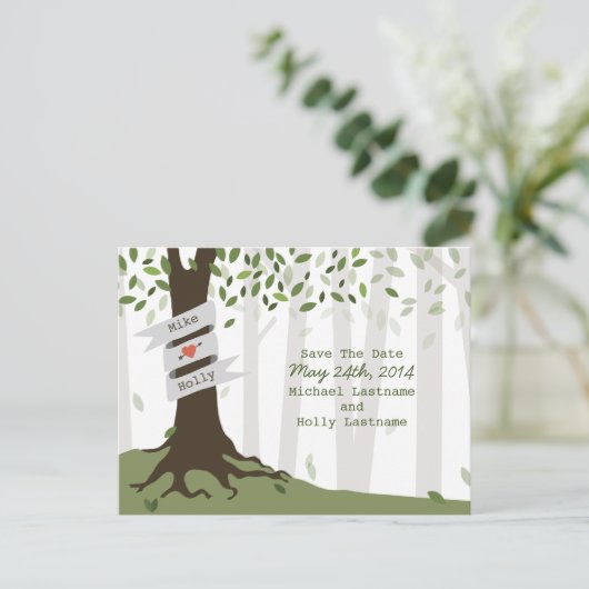 森/ウッドランドウェディング日付はがきを保存 案内ポストカード (スタンド正面)