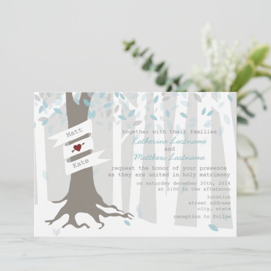 森/ウッドランド冬の雪結婚式招待状 招待状 (スタンド正面)