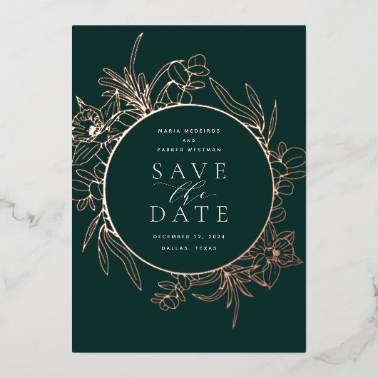 森 |フローラフォイル日付カードを保存 箔招待状 (正面)