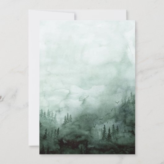 森、松の木、ストリングライトグリーンRSVP 招待状 (裏面)