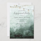 森,松の木,ストリングライト 緑の婚約パーティー 招待状 (正面)