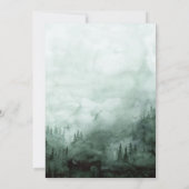 森,松の木,ストリングライト 緑の婚約パーティー 招待状 (裏面)